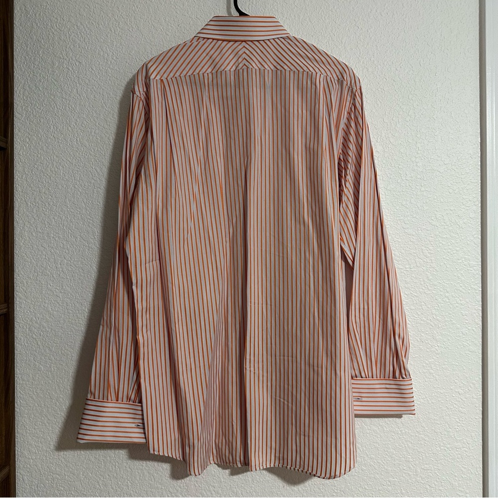 Paul Fredrick Shirt Mens 16-35 Orange Two Ply Cotton‎ Pinpoint Stripe Tennessee - Picture 5 of 5